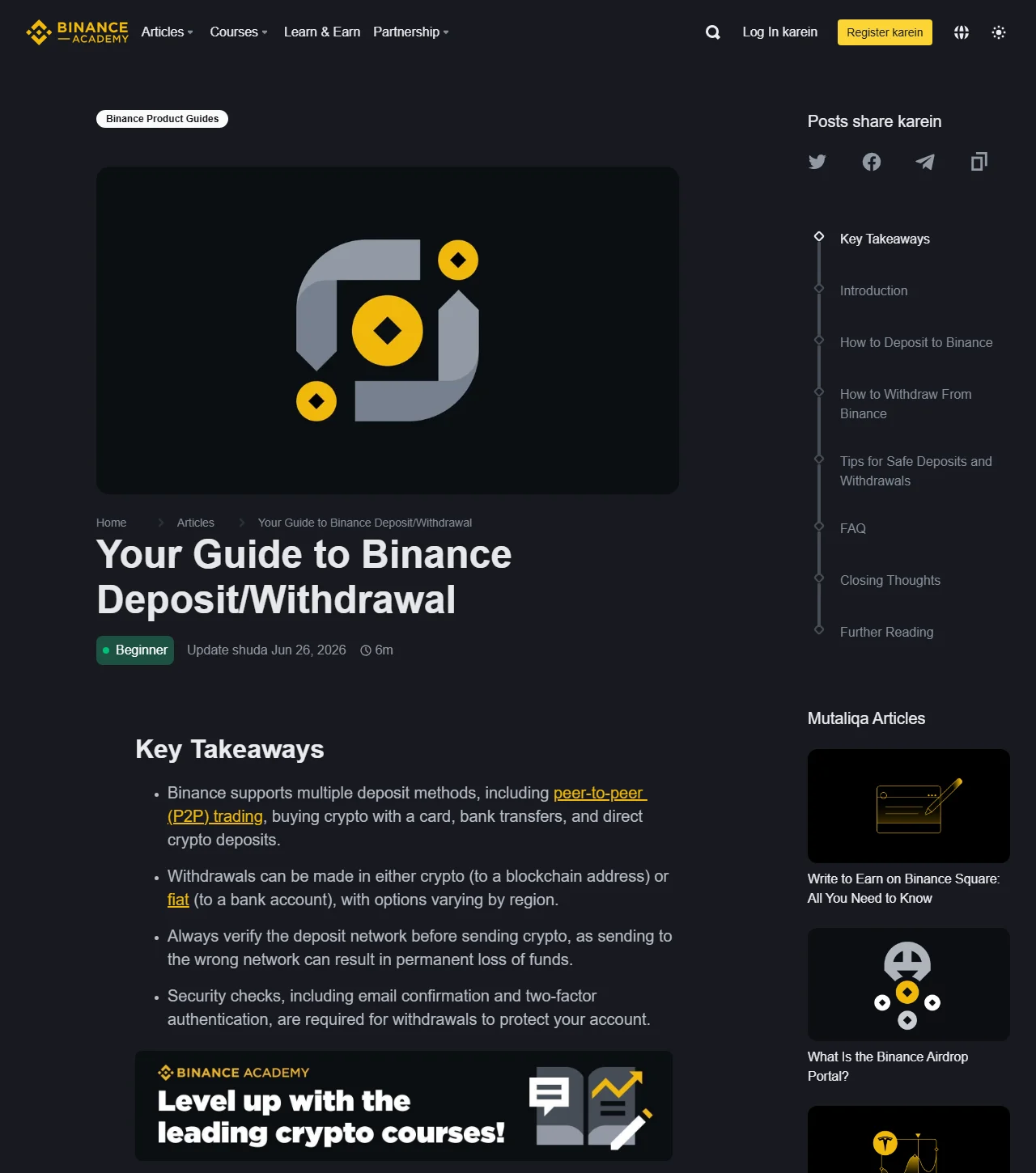 Binance ഔദ്യോഗിക deposit/withdrawal guide